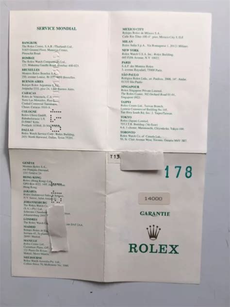 garanzia rolex cartacea seriale k 14000